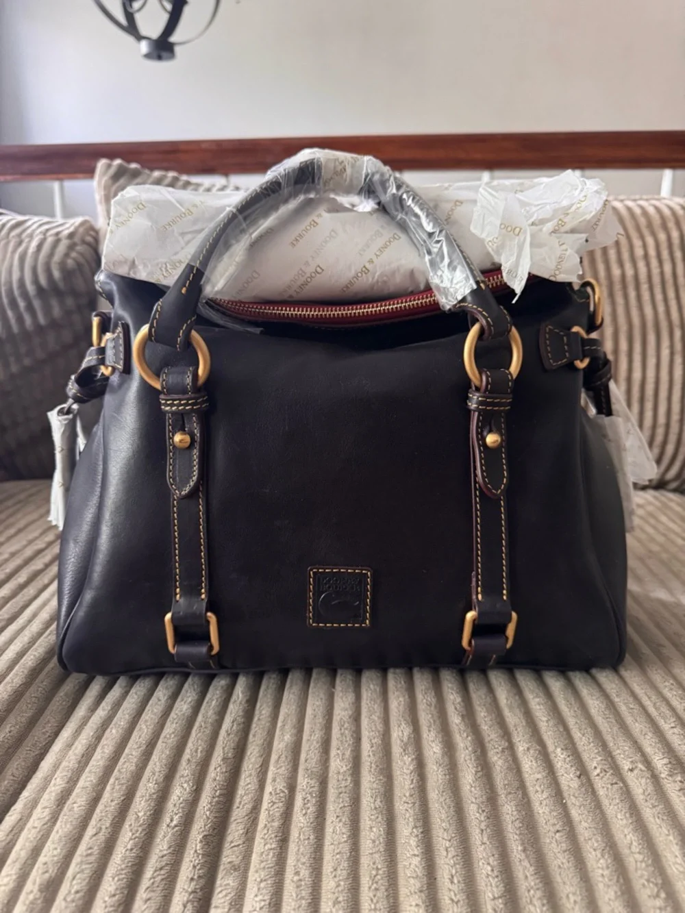 Dooney & Bourke Florentine Navy Leather Satchel with Gold Hardware - Picture 2 of 6